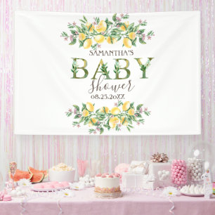 Waterverf Citroenen Botanische Bloemen Baby shower Spandoek