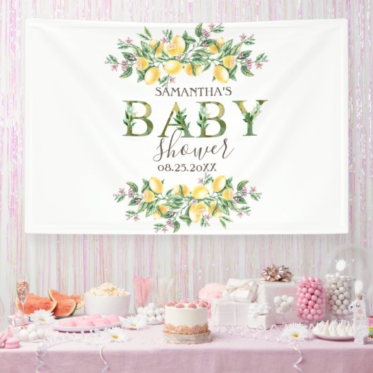 Waterverf Citroenen Botanische Bloemen Baby shower Spandoek (Feest)