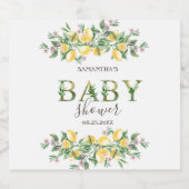 Waterverf Citroenen Botanische Bloemen Baby shower Sparkling Wijnetiket (Enkel label)