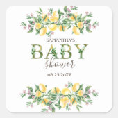 Waterverf Citroenen Botanische Bloemen Baby shower Vierkante Sticker (Voorkant)