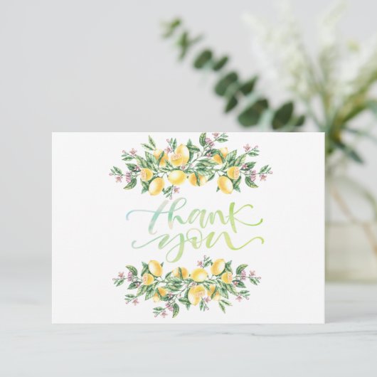 Waterverf citroenen botanische bloemen dank u kaar bedankkaart (Staand voorkant)