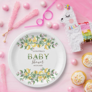 Waterverf citroenen botanische bloemen papieren bordje