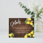 Waterverf citroenen bruiloft details op rustiek ho save the date (Staand voorkant)