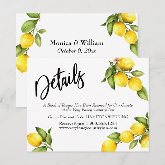 Waterverf citroenen bruiloft details typografie save the date (Voorkant / Achterkant)