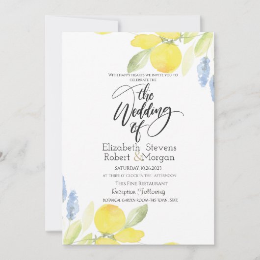 Waterverf citroenen bruiloft kaart (Voorkant)