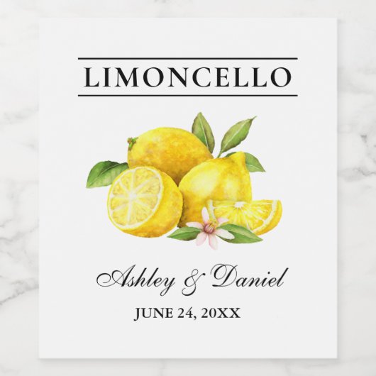 Waterverf citroenen bruiloft Limoncello flesetiket Wijn Etiket (Enkel label)