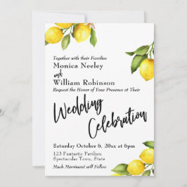 Waterverf citroenen bruiloft viering typografie kaart