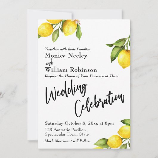 Waterverf citroenen bruiloft viering typografie kaart (Voorkant)