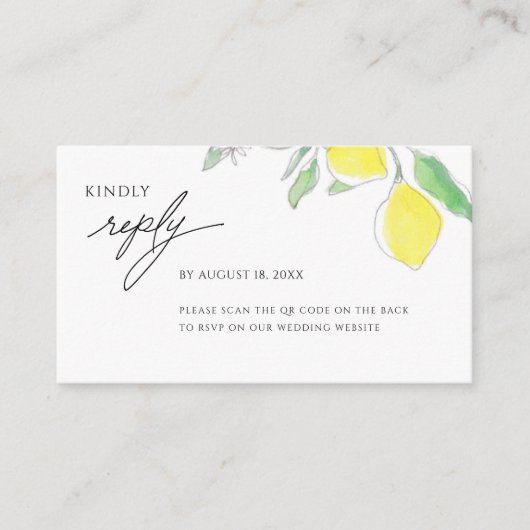 Waterverf citroenen en bladeren bruiloft RSVP Kaar Informatiekaartje (Voorkant)