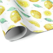 Waterverf citroenen en bladeren op witte achtergro cadeaupapier (Rol Hoek)