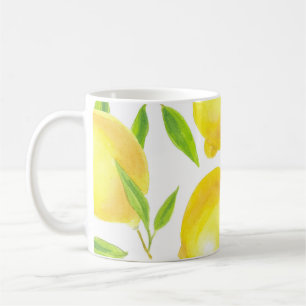 Waterverf citroenen en bladeren: patroon. koffiemok