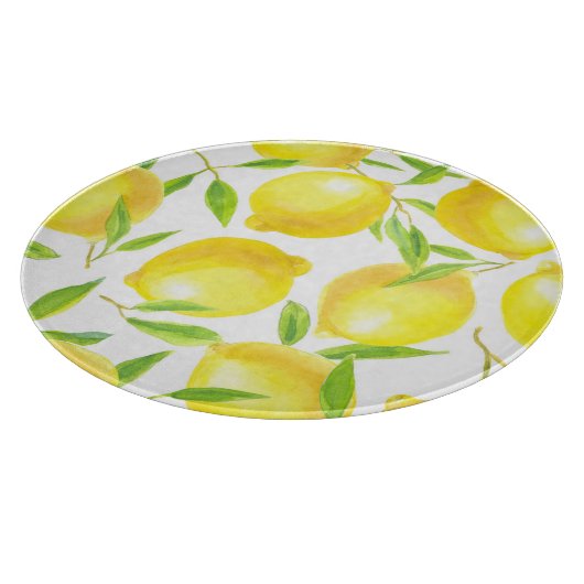 Waterverf citroenen en bladeren: patroon. snijplank (Hoek)