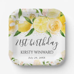 Waterverf Citroenen en Bloemen Verjaardag Papieren Bordje