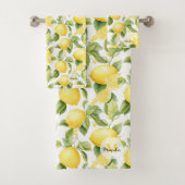 Waterverf Citroenen en groen Patroon Monogram Bad Handdoek (Insitu)