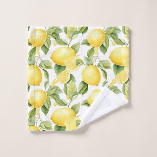 Waterverf Citroenen en groen Patroon Monogram Bad Handdoek (Wasdoekje)