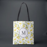 Waterverf Citroenen en groen Patroon Monogram Tote Bag<br><div class="desc">Monogram canvas tas met waterverf illustraties van citroen- en bladpatroon. Personaliseer door uw monogram toe te voegen. Deze citroenzak is perfect als een persoonlijk geschenk. Overeenkomende objecten zijn beschikbaar.</div>