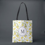 Waterverf Citroenen en groen Patroon Monogram Tote Bag<br><div class="desc">Monogram canvas tas met waterverf illustraties van citroen- en bladpatroon. Personaliseer door uw monogram toe te voegen. Deze citroenzak is perfect als een persoonlijk geschenk. Overeenkomende objecten zijn beschikbaar.</div>