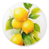 Waterverf citroenen en groene bladeren keramische knop (Voorkant)