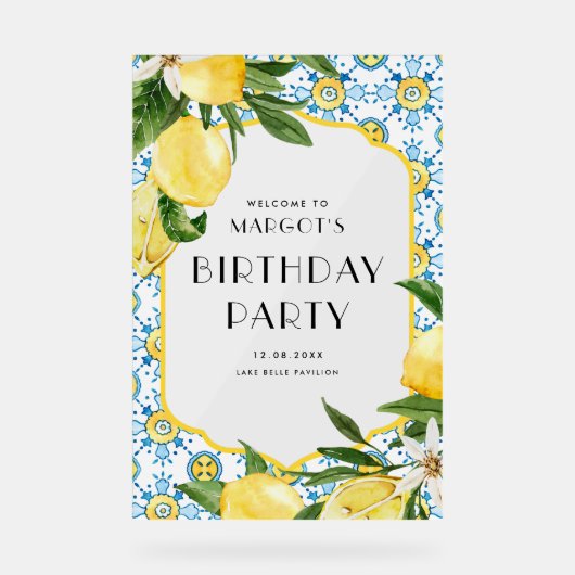 Waterverf citroenen en Marokkaanse Tegel Acryl Bord (Voorkant)