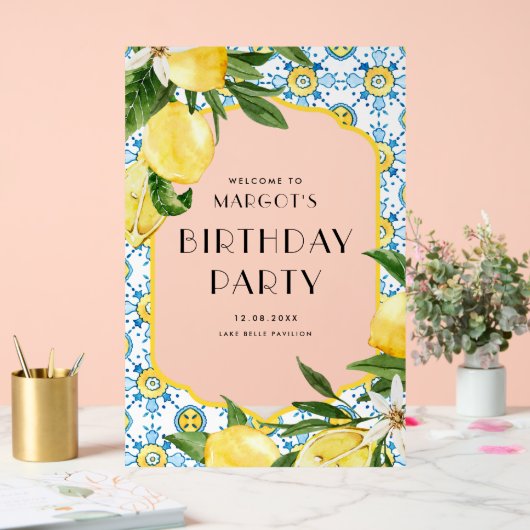 Waterverf citroenen en Marokkaanse Tegel Acryl Bord (Huwelijk)