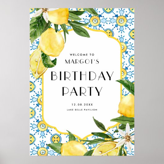 Waterverf citroenen en Marokkaanse Tegel Poster (Voorkant)