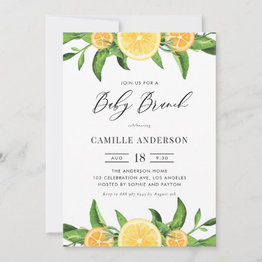 Waterverf Citroenen en Sinaasappels Zomer Baby Bru Kaart (Voorkant)