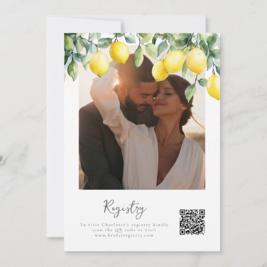 Waterverf Citroenen Foto QR Code Vrijgezellenfeest Kaart (Achterkant)