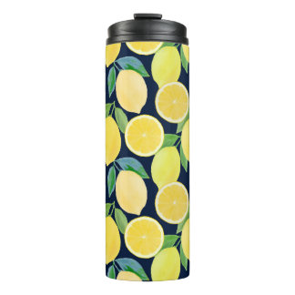 Waterverf citroenen: frisse patroonillustratie thermosbeker