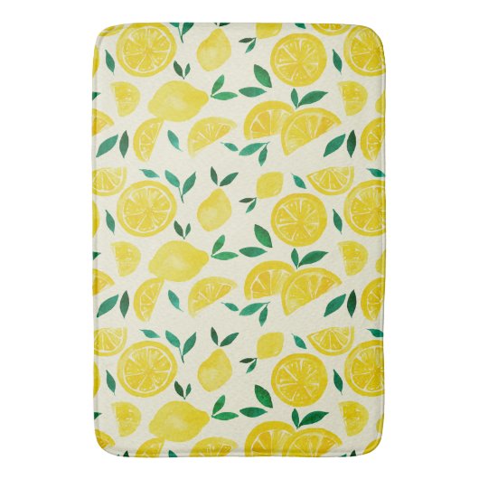 Waterverf citroenen - geel en groen badmat (Voorkant Verticaal)