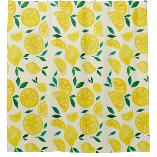 Waterverf citroenen - geel en groen douchegordijn (Voorkant)