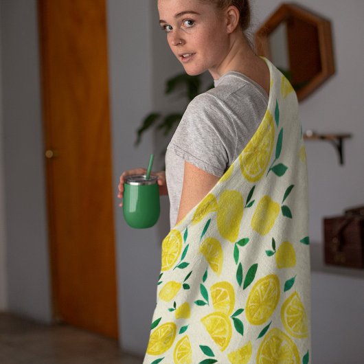 Waterverf citroenen - geel en groen fleece deken