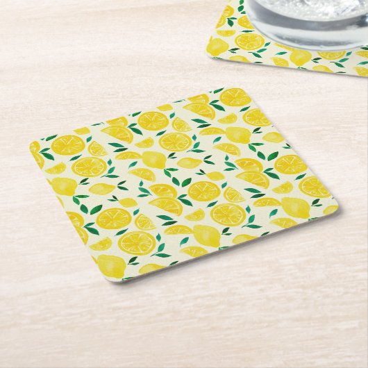Waterverf citroenen - geel en groen kartonnen onderzetters (Schuin)