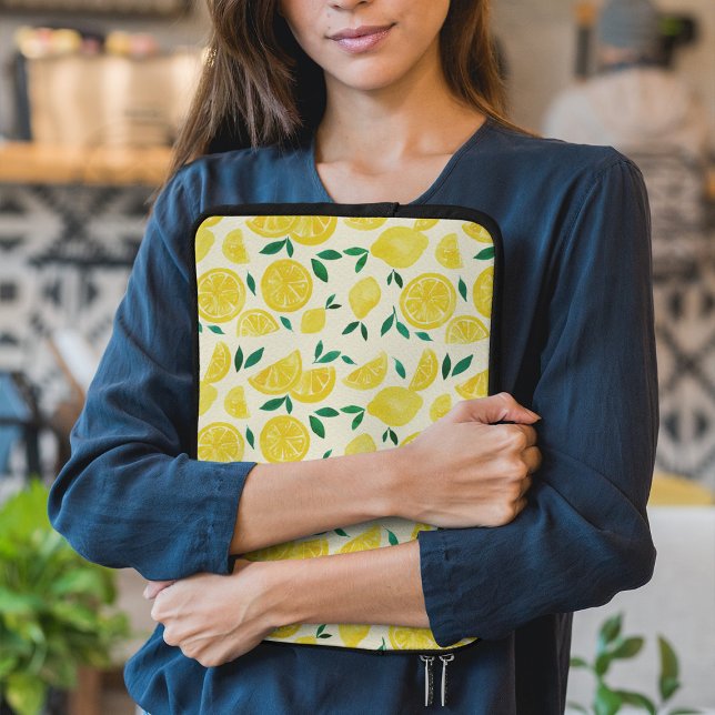 Waterverf citroenen - geel en groen laptop sleeve (Creator heeft geüpload)