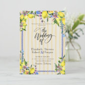 Waterverf citroenen geel strepen bruiloft kaart (Staand voorkant)