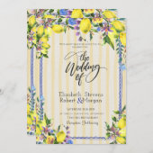 Waterverf citroenen geel strepen bruiloft kaart (Voorkant / Achterkant)