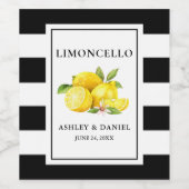 Waterverf Citroenen Gestreepte Limoncello flesetik Wijn Etiket (Enkel label)