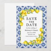 Waterverf citroenen groen blauwe Tegel Save The Date (Voorkant / Achterkant)