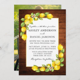 Waterverf citroenen groen hout foto bruiloft kaart