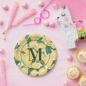 Waterverf Citroenen Groen Monogrammed Papieren Bordje (Feest)