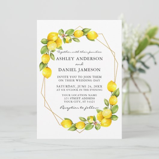 Waterverf Citroenen Groene Foto Geo Lijst Trouwdag Kaart (Staand voorkant)