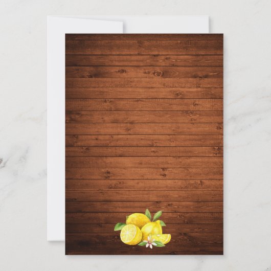 Waterverf Citroenen Groene Planten Houten Bruiloft Kaart (Achterkant)