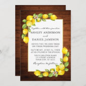 Waterverf Citroenen Groene Planten Houten Bruiloft Kaart (Voorkant / Achterkant)