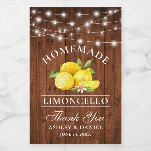 Waterverf Citroenen Houten Lichten Mini Flesseneti Wijn Etiket (Enkel label)