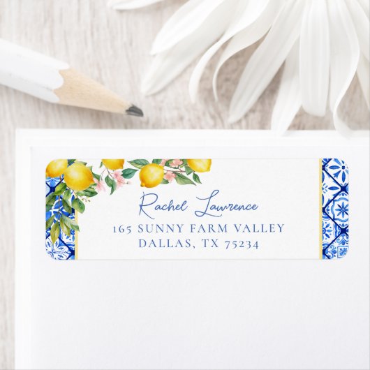 Waterverf Citroenen Italiaans Blauw Tegel Retourad Etiket (Insitu)