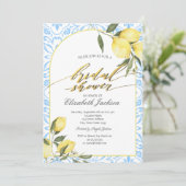 Waterverf Citroenen Italiaans Blauw Vrijgezellenfe Kaart (Staand voorkant)