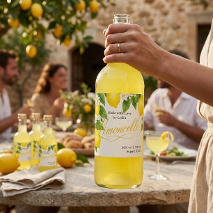 Waterverf citroenen Italiaans Limoncello flessenla Likeurfles Etiket