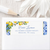 Waterverf citroenen Italiaanse blauwe tegel retour Etiket (Insitu)