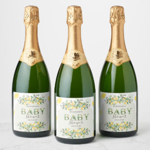 Waterverf Citroenen Kader Baby Shower Sparkling Wijnetiket