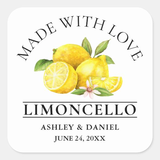 Waterverf Citroenen Liefde Bruiloft Limoncello Vierkante Sticker (Voorkant)