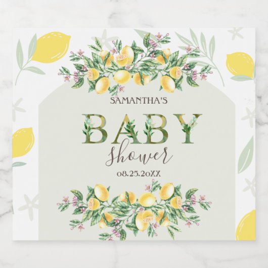 Waterverf citroenen Lijst Baby shower Sparkling Wijnetiket (Enkel label)